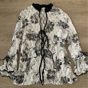 Alberto Makali White & Black Crochet Long Sleeve Top Size XL